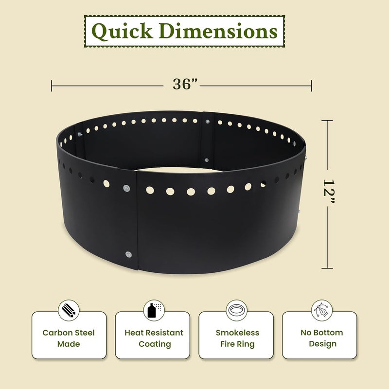 FEBTECH 36-Inch Fire Pit Ring – 12-Inch Height Round Insert for Outdoor DIY Fire Pits – Ideal for In-Ground or Above-Ground Use in Gardens or Camping Sites - Image 2